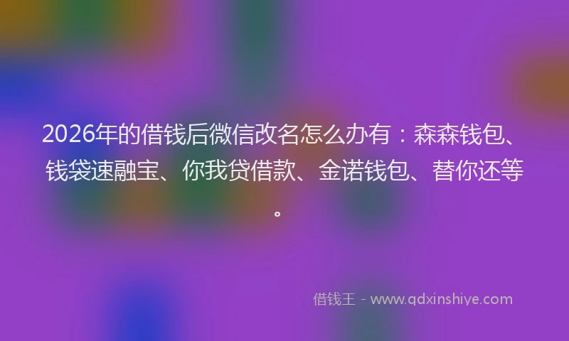 2026年的借钱后微信改名怎么办有:森森钱包、钱袋速融宝、你我贷借款、金诺钱包、替你还等。