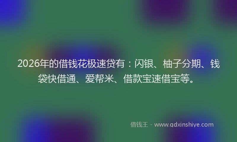 2026年的借钱花极速贷有：闪银、柚子分期、钱袋快借通、爱帮米、借款宝速借宝等。
