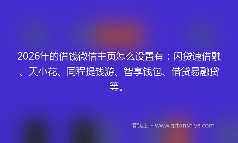 2026年的借钱微信主页怎么设置有:闪贷速借融、天小花、同程提钱游、智享钱包、借贷易融贷等。