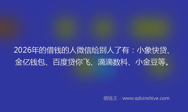 2026年的借钱的人微信给别人了有：小象快贷、金亿钱包、百度贷你飞、滴滴数科、小金豆等。