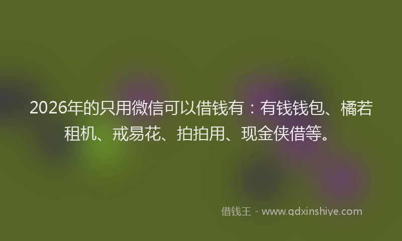 2026年的只用微信可以借钱有:有钱钱包、橘若租机、戒易花、拍拍用、现金侠借等。