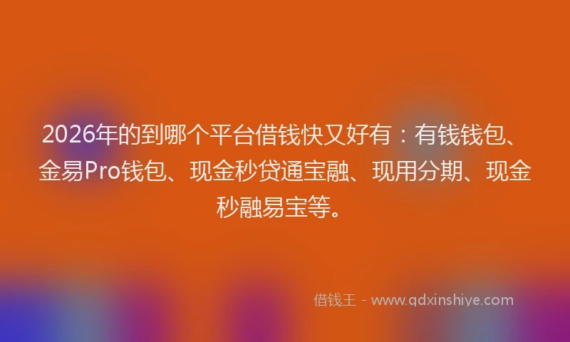 2026年的到哪个平台借钱快又好有：有钱钱包、金易Pro钱包、现金秒贷通宝融、现用分期、现金秒融易宝等。