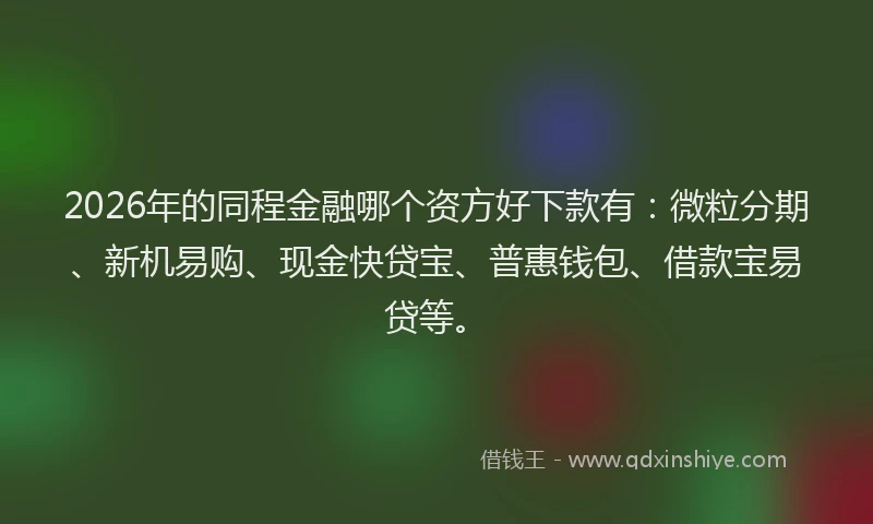 2026年的同程金融哪个资方好下款有：微粒分期、新机易购、现金快贷宝、普惠钱包、借款宝易贷等。
