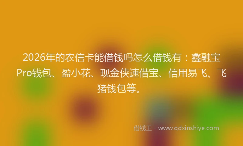 2026年的农信卡能借钱吗怎么借钱有：鑫融宝Pro钱包、盈小花、现金侠速借宝、信用易飞、飞猪钱包等。