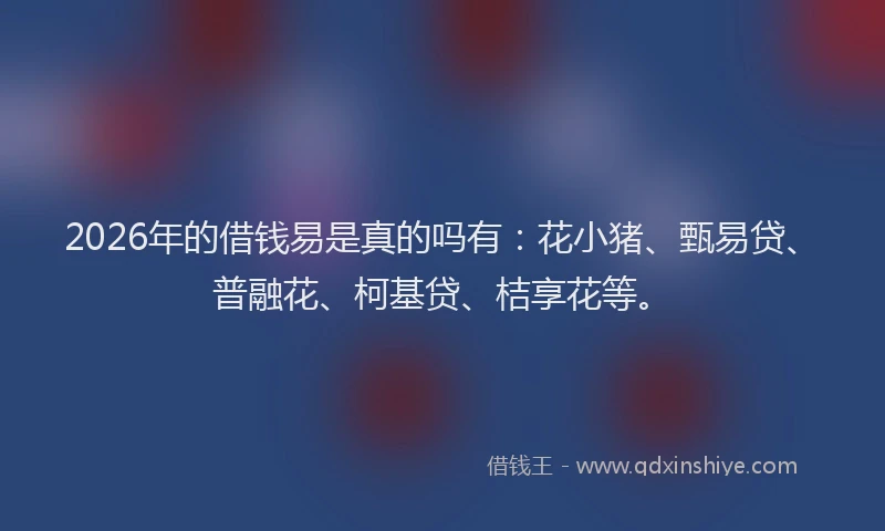 2026年的借钱易是真的吗有：花小猪、甄易贷、普融花、柯基贷、桔享花等。