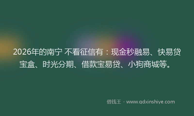 2026年的南宁 不看征信有:现金秒融易、快易贷宝盒、时光分期、借款宝易贷、小狗商城等。