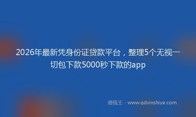 2026年最新凭身份证贷款平台,整理5个无视一切包下款5000秒下款的app