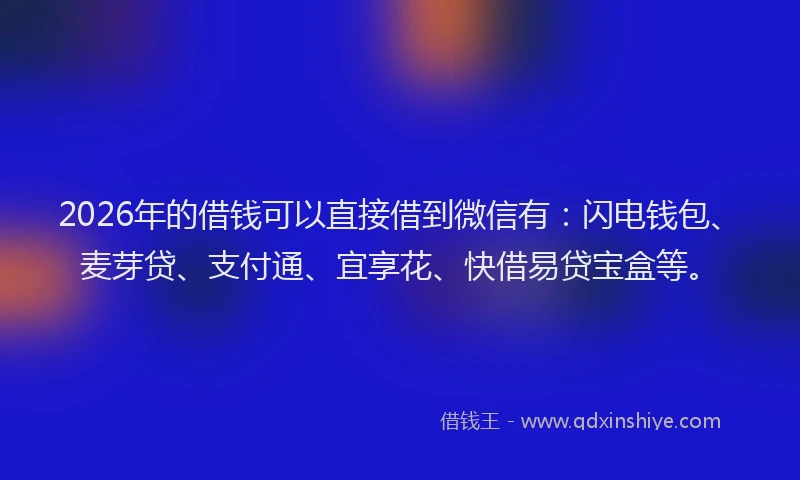 2026年的借钱可以直接借到微信有:闪电钱包、麦芽贷、支付通、宜享花、快借易贷宝盒等。