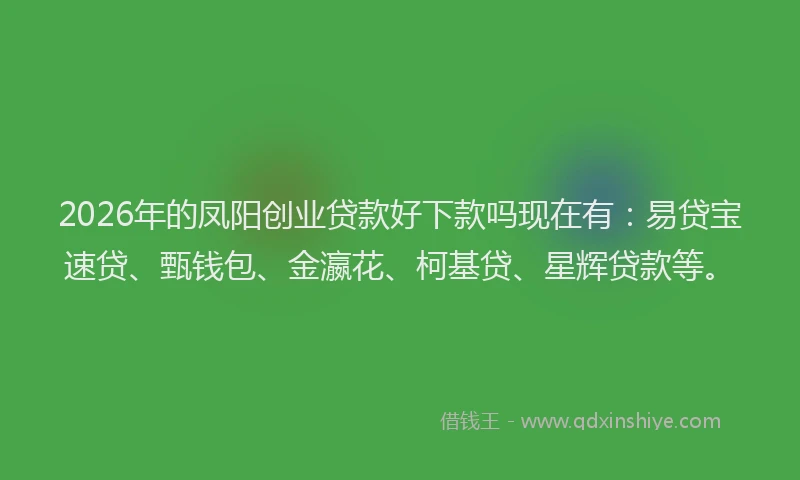 2026年的凤阳创业贷款好下款吗现在有：易贷宝速贷、甄钱包、金瀛花、柯基贷、星辉贷款等。