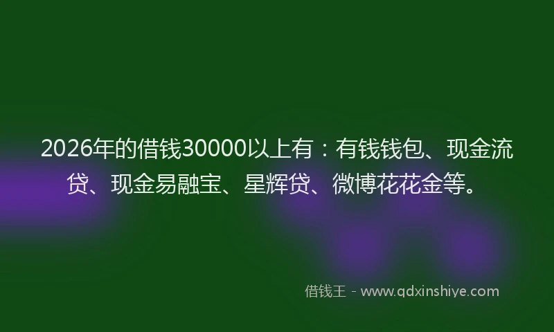 2026年的借钱30000以上有:有钱钱包、现金流贷、现金易融宝、星辉贷、微博花花金等。