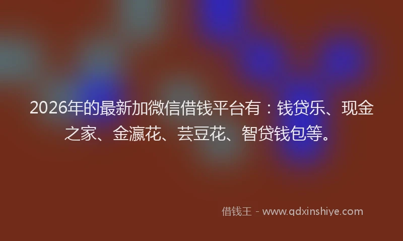 2026年的最新加微信借钱平台有：钱贷乐、现金之家、金瀛花、芸豆花、智贷钱包等。