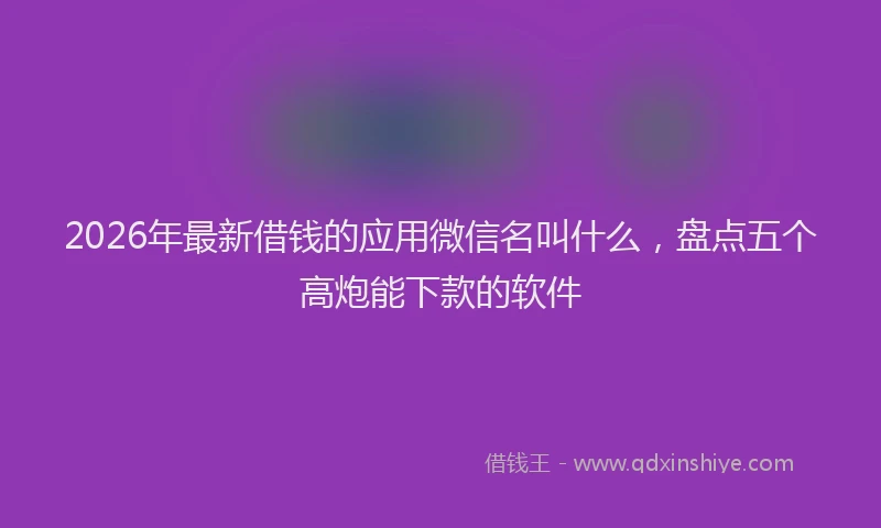 2026年最新借钱的应用微信名叫什么，盘点五个高炮能下款的软件