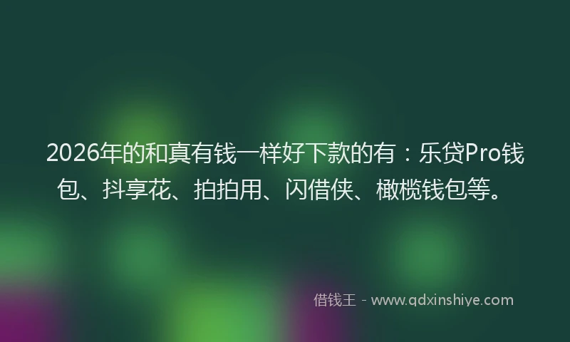 2026年的和真有钱一样好下款的有:乐贷Pro钱包、抖享花、拍拍用、闪借侠、橄榄钱包等。