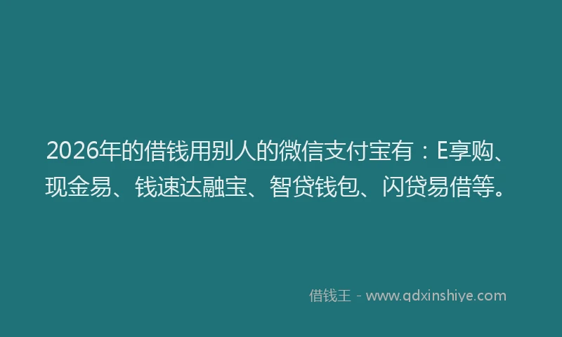 2026年的借钱用别人的微信支付宝有:E享购、现金易、钱速达融宝、智贷钱包、闪贷易借等。