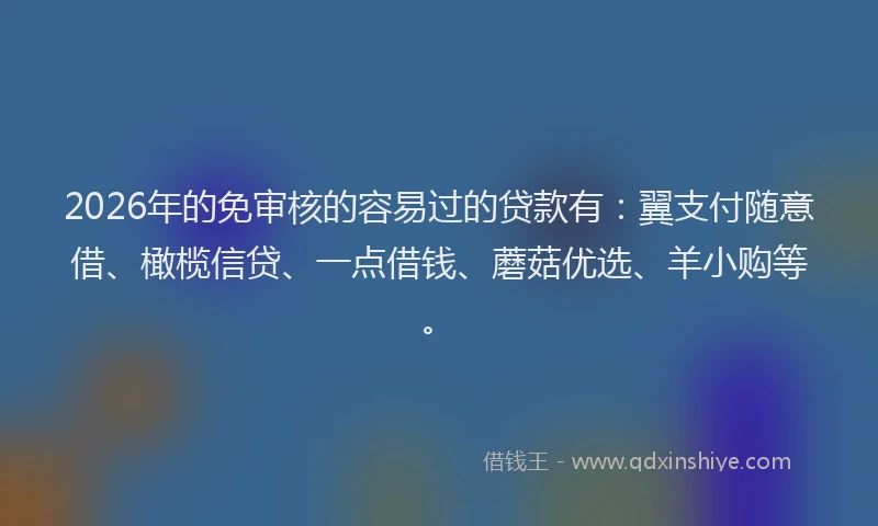 2026年的免审核的容易过的贷款有：翼支付随意借、橄榄信贷、一点借钱、蘑菇优选、羊小购等。