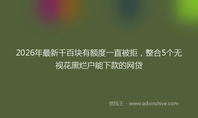 2026年最新千百块有额度一直被拒，整合5个无视花黑烂户能下款的网贷