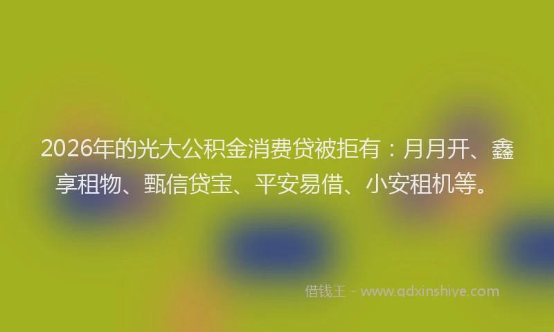 2026年的光大公积金消费贷被拒有：月月开、鑫享租物、甄信贷宝、平安易借、小安租机等。