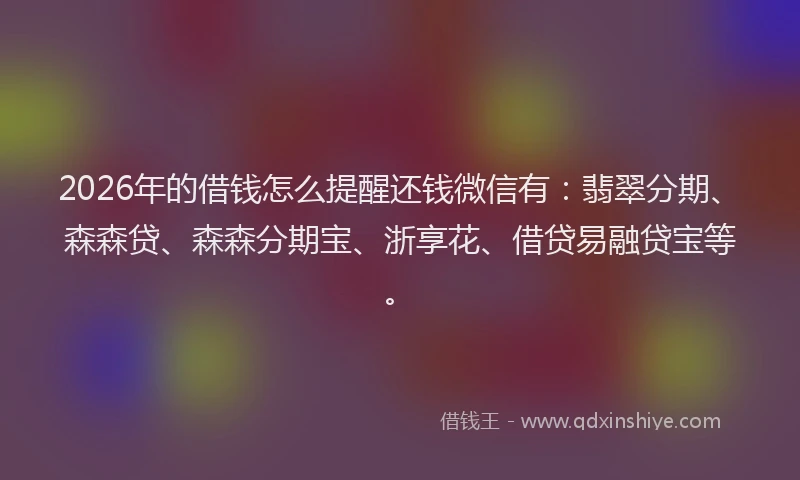 2026年的借钱怎么提醒还钱微信有：翡翠分期、森森贷、森森分期宝、浙享花、借贷易融贷宝等。