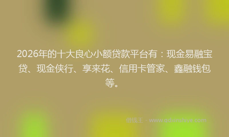 2026年的十大良心小额贷款平台有:现金易融宝贷、现金侠行、享来花、信用卡管家、鑫融钱包等。