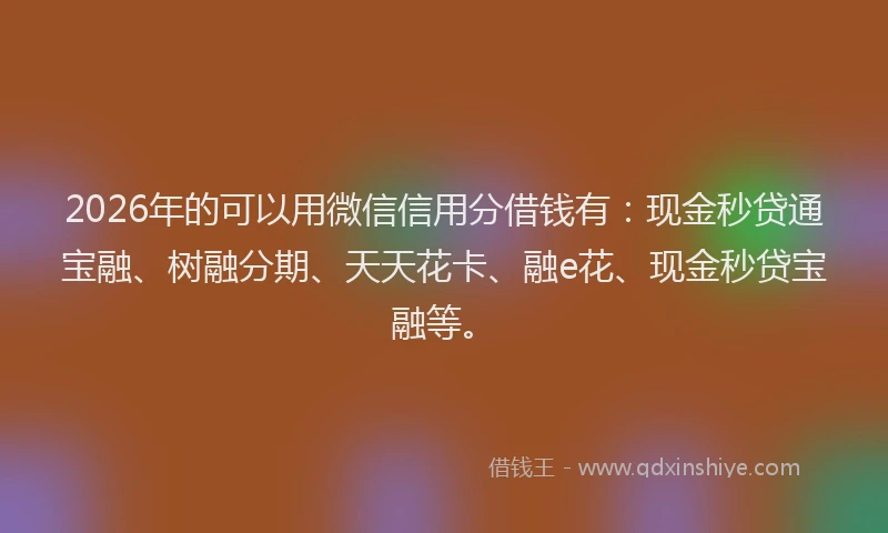 2026年的可以用微信信用分借钱有：现金秒贷通宝融、树融分期、天天花卡、融e花、现金秒贷宝融等。