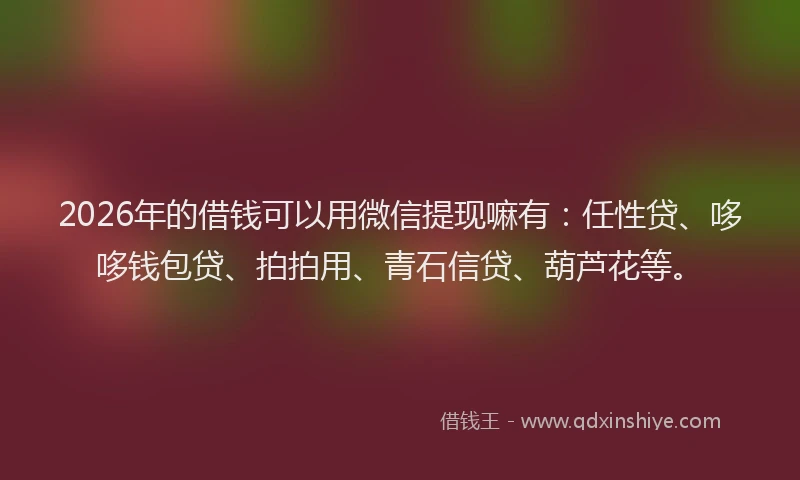 2026年的借钱可以用微信提现嘛有:任性贷、哆哆钱包贷、拍拍用、青石信贷、葫芦花等。