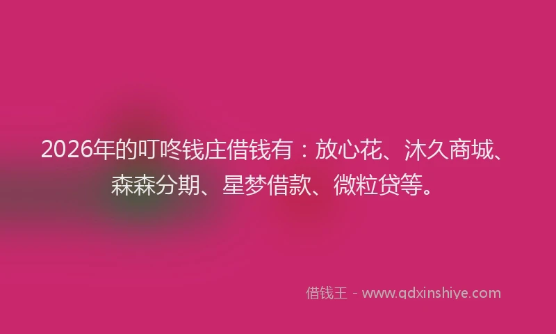 2026年的叮咚钱庄借钱有：放心花、沐久商城、森森分期、星梦借款、微粒贷等。