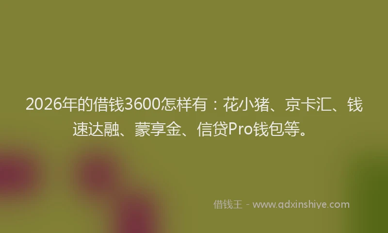 2026年的借钱3600怎样有:花小猪、京卡汇、钱速达融、蒙享金、信贷Pro钱包等。