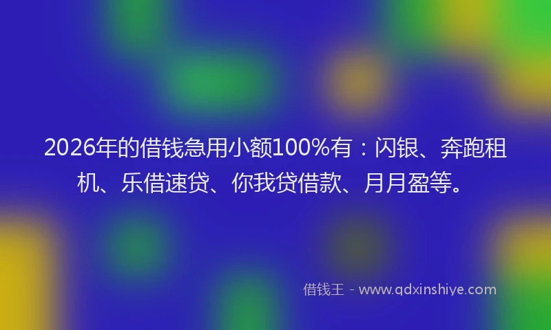 2026年的借钱急用小额100%有：闪银、奔跑租机、乐借速贷、你我贷借款、月月盈等。
