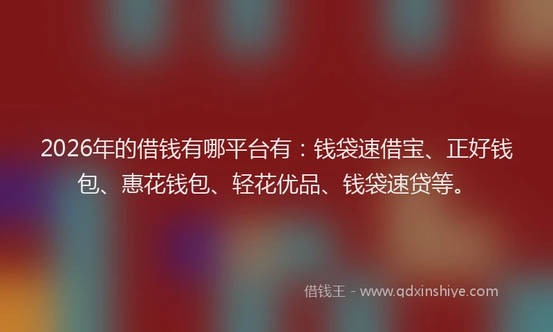 2026年的借钱有哪平台有：钱袋速借宝、正好钱包、惠花钱包、轻花优品、钱袋速贷等。