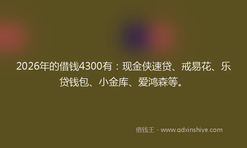 2026年的借钱4300有:现金侠速贷、戒易花、乐贷钱包、小金库、爱鸿森等。