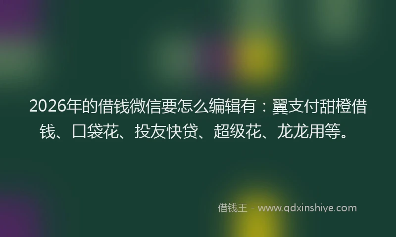 2026年的借钱微信要怎么编辑有：翼支付甜橙借钱、口袋花、投友快贷、超级花、龙龙用等。