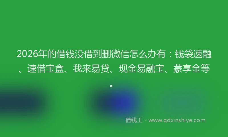 2026年的借钱没借到删微信怎么办有:钱袋速融、速借宝盒、我来易贷、现金易融宝、蒙享金等。