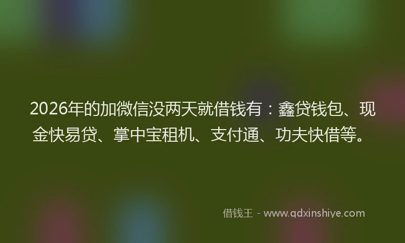 2026年的加微信没两天就借钱有：鑫贷钱包、现金快易贷、掌中宝租机、支付通、功夫快借等。