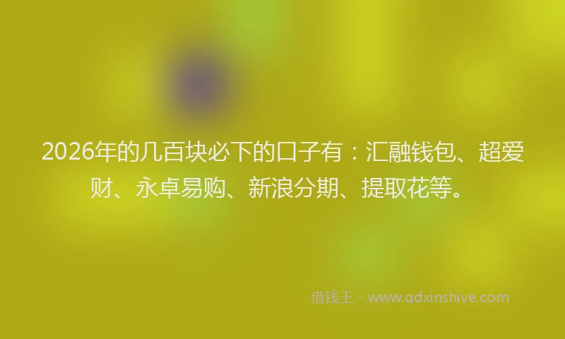 2026年的几百块必下的口子有:汇融钱包、超爱财、永卓易购、新浪分期、提取花等。
