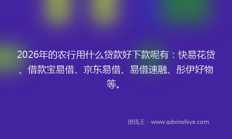 2026年的农行用什么贷款好下款呢有：快易花贷、借款宝易借、京东易借、易借速融、彤伊好物等。