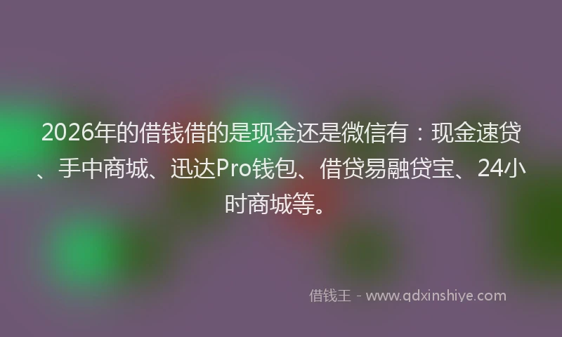 2026年的借钱借的是现金还是微信有:现金速贷、手中商城、迅达Pro钱包、借贷易融贷宝、24小时商城等。