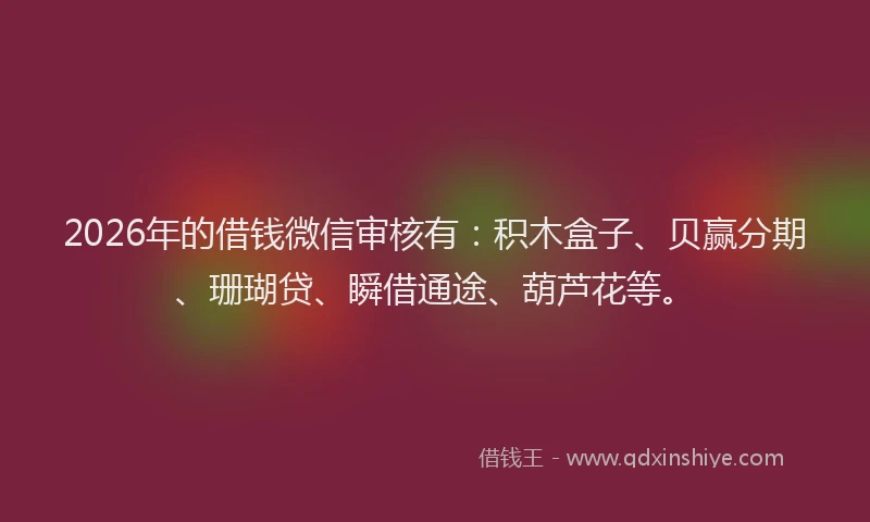 2026年的借钱微信审核有：积木盒子、贝赢分期、珊瑚贷、瞬借通途、葫芦花等。