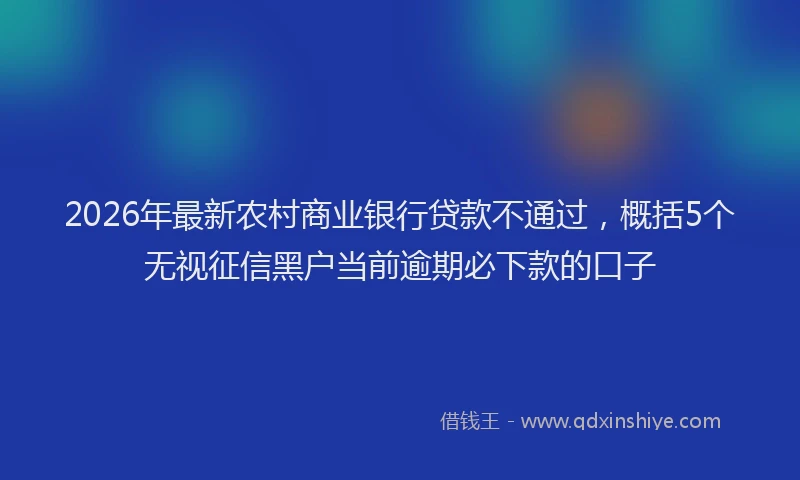 2026年最新农村商业银行贷款不通过,概括5个无视征信黑户当前逾期必下款的口子