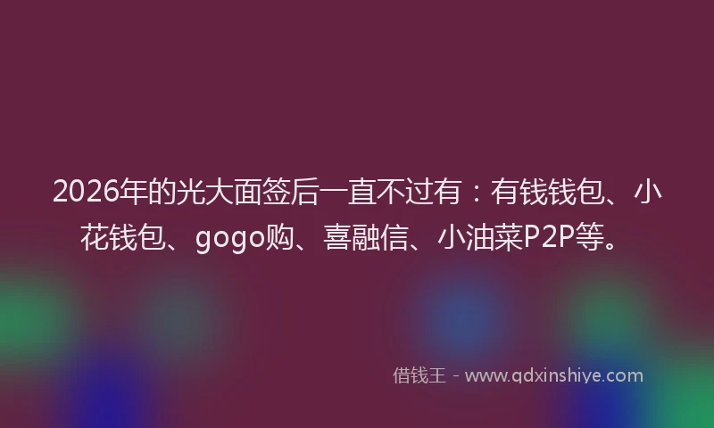2026年的光大面签后一直不过有：有钱钱包、小花钱包、gogo购、喜融信、小油菜P2P等。