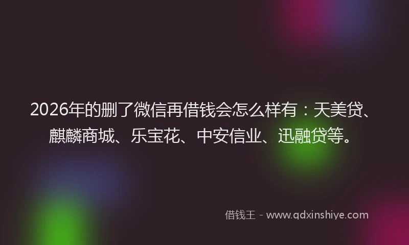 2026年的删了微信再借钱会怎么样有：天美贷、麒麟商城、乐宝花、中安信业、迅融贷等。