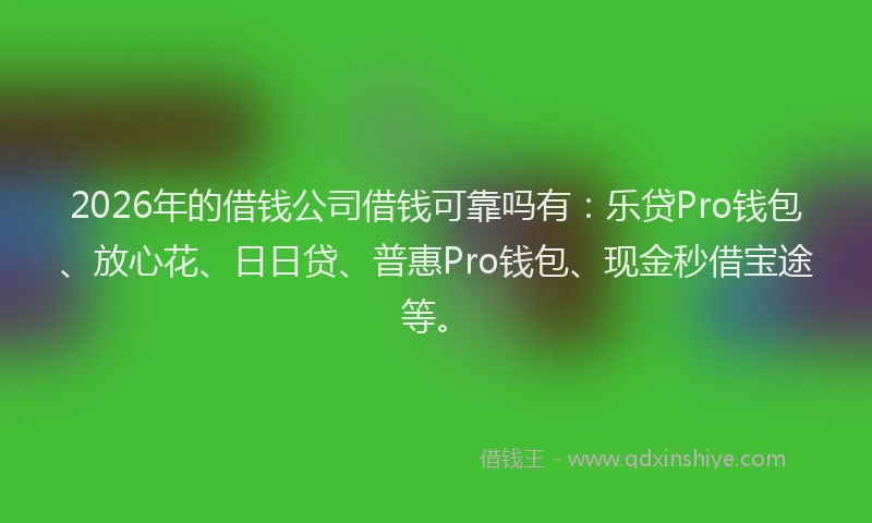 2026年的借钱公司借钱可靠吗有:乐贷Pro钱包、放心花、日日贷、普惠Pro钱包、现金秒借宝途等。