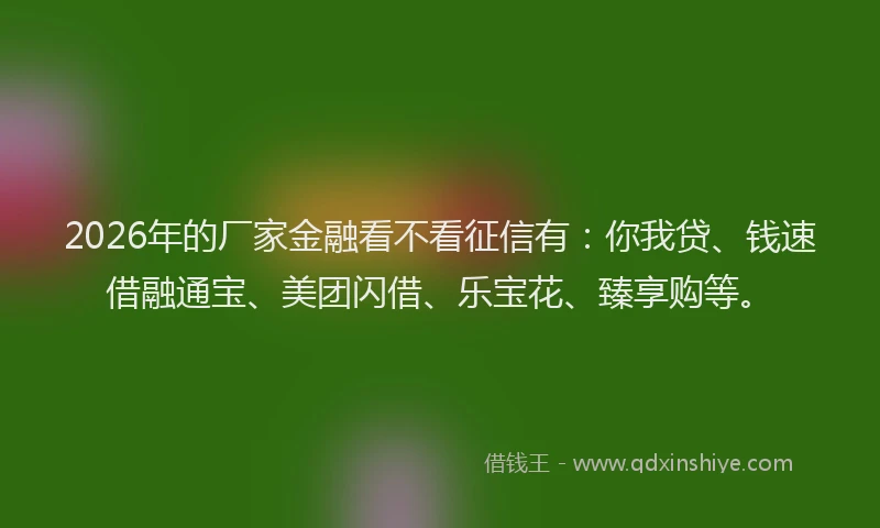 2026年的厂家金融看不看征信有：你我贷、钱速借融通宝、美团闪借、乐宝花、臻享购等。
