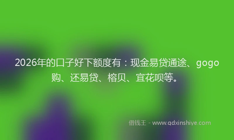 2026年的口子好下额度有：现金易贷通途、gogo购、还易贷、榕贝、宜花呗等。