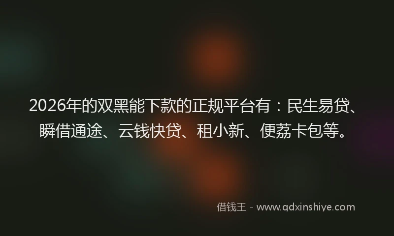 2026年的双黑能下款的正规平台有:民生易贷、瞬借通途、云钱快贷、租小新、便荔卡包等。