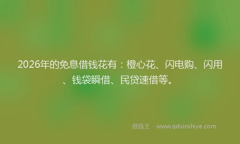 2026年的免息借钱花有：橙心花、闪电购、闪用、钱袋瞬借、民贷速借等。