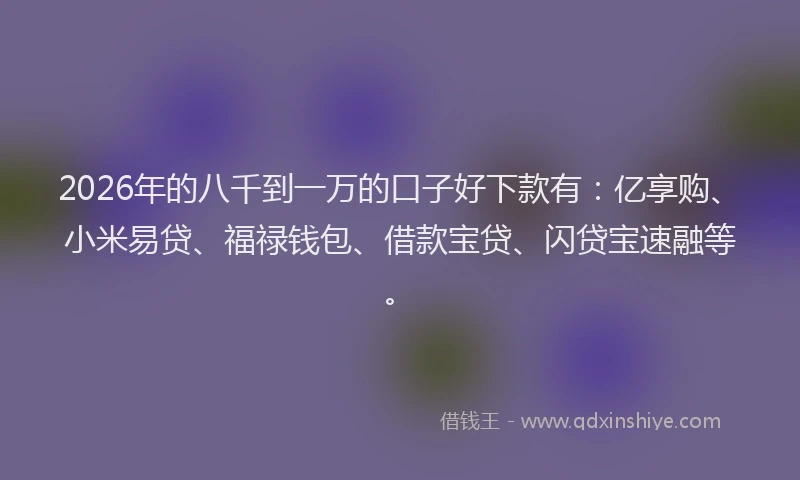 2026年的八千到一万的口子好下款有：亿享购、小米易贷、福禄钱包、借款宝贷、闪贷宝速融等。
