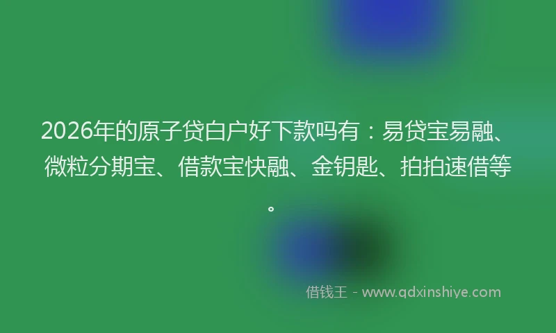 2026年的原子贷白户好下款吗有：易贷宝易融、微粒分期宝、借款宝快融、金钥匙、拍拍速借等。