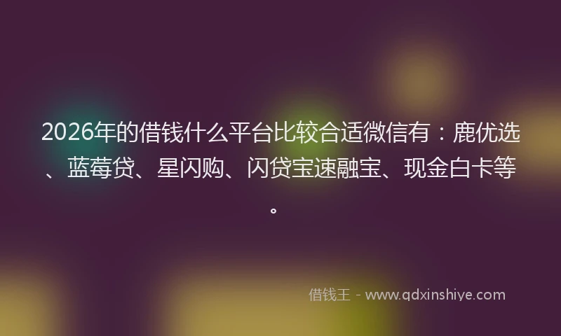2026年的借钱什么平台比较合适微信有:鹿优选、蓝莓贷、星闪购、闪贷宝速融宝、现金白卡等。