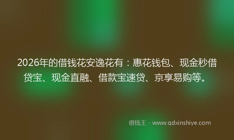 2026年的借钱花安逸花有：惠花钱包、现金秒借贷宝、现金直融、借款宝速贷、京享易购等。