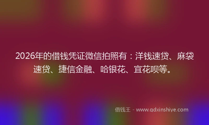 2026年的借钱凭证微信拍照有:洋钱速贷、麻袋速贷、捷信金融、哈银花、宜花呗等。